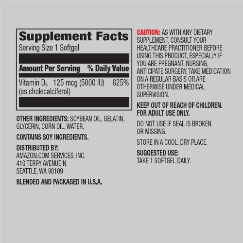 Miniatura 6 de Amazon Elements Vitamina K2 (100 mcg, 65 cápsulas) y vitamina D3 (5000 UI, 180 cápsulas blandas)