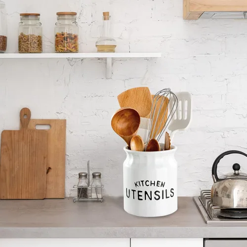 Miniatura 2 de Soporte para utensilios de cocina, de cerámica, para encimera de cocina, de 6.5 pulgadas, grande, para encimera, color blanco