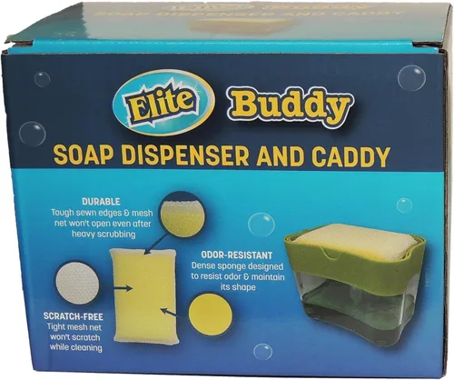 Miniatura 8 de Elite Buddy Dispensador de jabón para platos y organizador de esponjas (verde hierba) con almohadilla de limpieza multiusos Elite 3