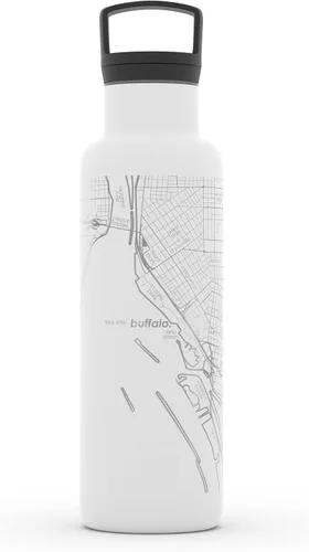 Miniatura 86 de Well Told Botella de agua aislada con mapa de Washington DC grabado, botella de acero inoxidable grabada (21 onzas, blanco) botella aislada de mapa