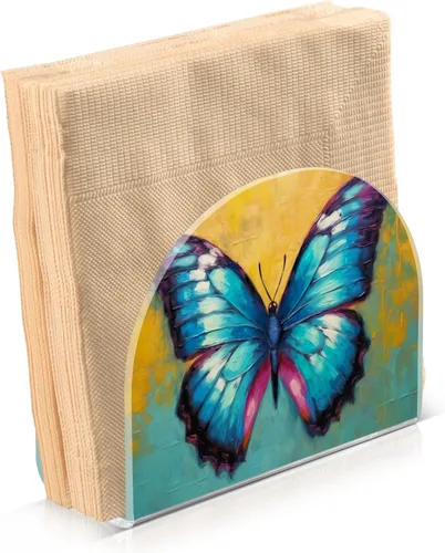 Miniatura 2 de Napkin Holder Butterfly Painting Napkin Holders for Tables, Clear Acrylic Napkin Holders Cocktail Napkin Holder for Kitchen Restaurant Bar Home Decor