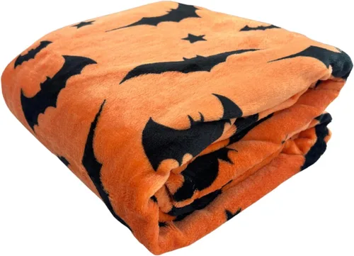 Miniatura 9 de Manta de Halloween: Silueta de murciélagos negros suaves en vellón de terciopelo naranja para sofá, cama, sofá, silla, dormitorio