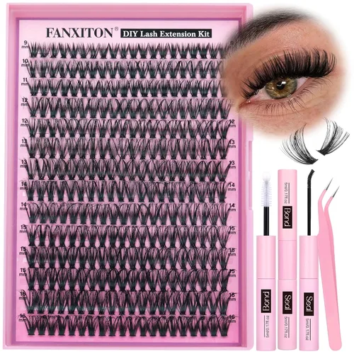 Miniatura 30 de Kit de pestañas en racimo, 280 racimos con cepillo, extensiones rizadas en D, con volumen, 23/64 a 40/64 pulgadas, 40D+50D, pestañas individuales