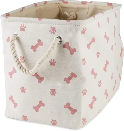 Miniatura 23 de Bone Dry - Colección de almacenamiento para mascotas con diseño de huella de pata y hueso, rectángulo pequeño, 14x8x9 pulgadas, color rosa 2-Rosa