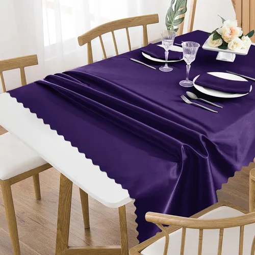Miniatura 10 de Manyshofu Mantel rectangular de satén color azul bebé, 58 x 102 pulgadas, mantel festoneado (1 unidad), mantel rectangular oblongo, de satén