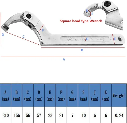 Miniatura 2 de Cromo Vanadio C Llave de Gancho Ajustable Cabeza Cuadrada 1.260-2.992 in