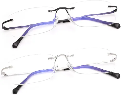2 pares de anteojos de lectura bifocales transparentes sin montura con bloqueo de luz azul, lectores para hombres y mujeres, anteojos muy cerca de