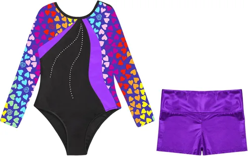 Miniatura 5 de Moily Leotardo de princesa con diamantes de imitación, manga larga, metálico, para gimnasia, danza, atletismo