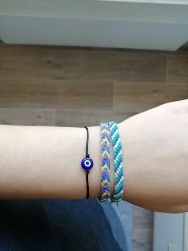 Miniatura 7 de RUIZHEN - Collar con dije plateado con cristal de mal de ojo, con cordón de cuero, collar con ojos azules