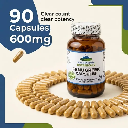 Miniatura 5 de Pure Mountain Botanicals Cápsulas de fenogreco de 600 mg orgánicos, 90 cápsulas veganas kosher - Suplemento de semillas de fenogreco para mujeres