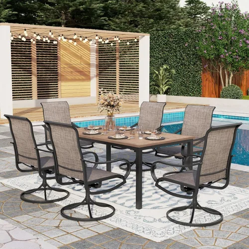 Miniatura 11 de PHI VILLA Juego de comedor de patio de 5 piezas con 4 sillas de comedor giratorias para exteriores y 1 mesa de comedor redonda grande, silla de tela