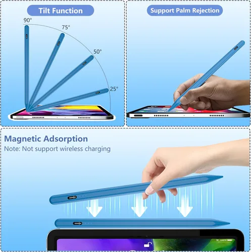 Miniatura 7 de Lápiz táctil para iPad 2018-2025 con rechazo de palma, carga más rápida, sensibilidad de inclinación, lápiz iPad compatible con Azul