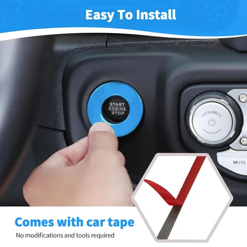 Miniatura 5 de RT-TCZ para Jeep JL Anillo de Cubierta de Botón de Arranque/Parada para Jeep Wrangler JL JLU Gladiator JT 2018-2024 Accesorios de Interior Azul Bebé