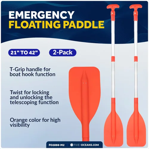Miniatura 3 de Five Oceans Paleta telescópica de emergencia, paletas de barco, paleta naranja flotante, se extiende de 21 a 42 pulgadas, diseño compacto para un