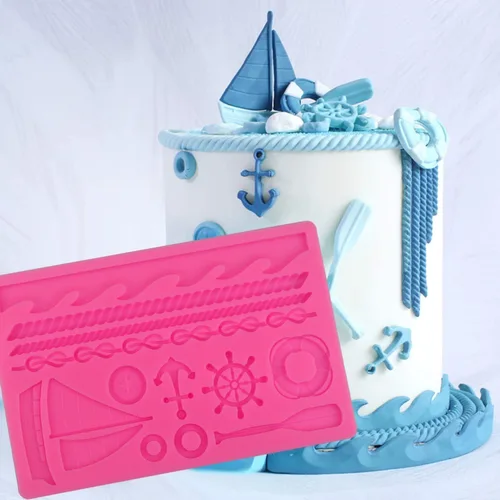 Miniatura 5 de Molde de silicona con temática de velero, moldes de fondant, olas de mar, moldes de silicona para pasta de goma, moldes de chocolate para decoración