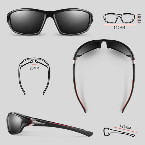 Miniatura 3 de WEAROYO - Gafas de sol polarizadas deportivas para hombres y mujeres, gafas de pesca y conducción rectangulares, protección UV400 C Negro Rojo