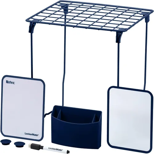 Miniatura 11 de LockerMate Kit organizador de casillero de 7 piezas, incluye estante de casillero, espejo, pizarra blanca, taza de almacenamiento y marcador de Negro