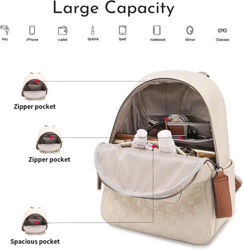 Miniatura 4 de Mochila pequeña para mujer, bonita mochila a cuadros de piel sintética para mujer, mochila ligera para el hombro, escuela y viajes, Negro