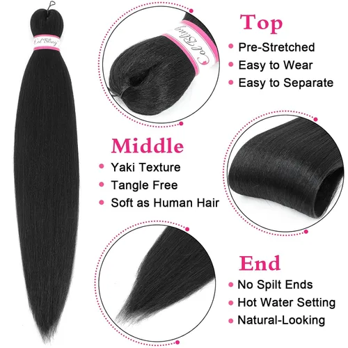 Miniatura 3 de Col bling Cabello trenzado preestirado de 28 pulgadas, 3 paquetes de extensiones de cabello largo para mujer, trenzas de caja, cabello preestirado
