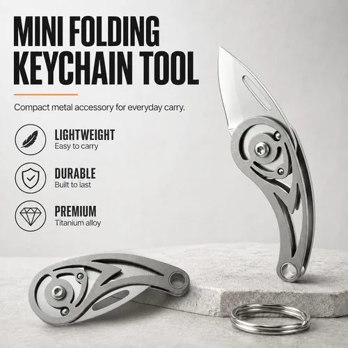 Miniatura 3 de Tops Home Cuchillo de Bolsillo Pequeño, Llavero de Titanio, Rellenos de Media, Pequeño Cortador de Caja, Cuchillo Utilitario EDC, Regalo de Llavero