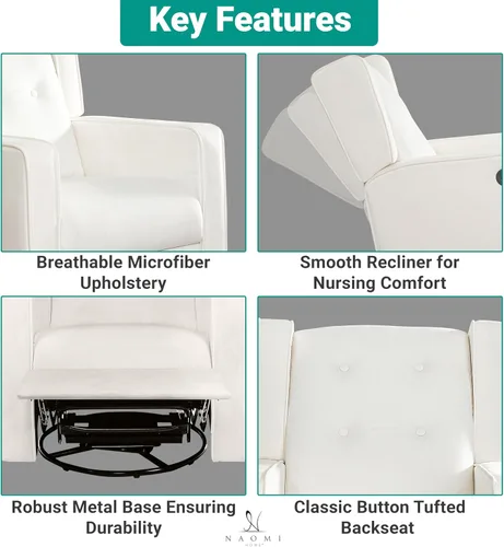 Miniatura 3 de Naomi Home Silla reclinable giratoria para adultos y ancianos, cómoda sala de estar reclinable con giro de 360°, reclinable manual con reposapiés