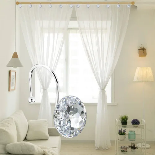 Miniatura 6 de 12 piezas de ganchos para cortina de ducha para baño, ganchos para cortinas de ducha de acero inoxidable resistentes al óxido con strass decorativos