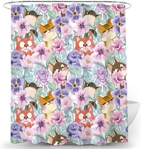 Miniatura 7 de Cortina de ducha de jardín de flores silvestres, diseño floral de prado de acuarela, 72 x 72 pulgadas, tela de poliéster, juego de cortinas de ducha