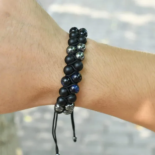 Miniatura 5 de Blue Tiger Eye Hematite matte Agate Bracelet - Bold and Elegant Fashion Accessory