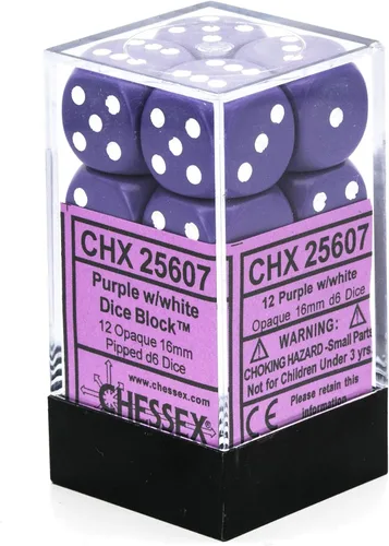 Miniatura 5 de Chessex CHX25607 Dados - Opaque: 12D6 Púrpura/Blanco