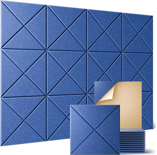 Miniatura 47 de Sonicism Paquete de 12 paneles acústicos forrados en X con autoadhesivo, paneles de espuma a prueba de sonido de 12 x 12 x 0.4 pulgadas, paneles