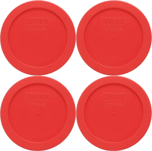 Pyrex 7201-PC Tapas redondas de 6.5 pulgadas, para recipientes de vidrio. Paquete de 4 unidades., Paquete de 4, Rojo