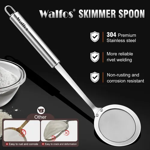 Miniatura 4 de Walfos Cuchara espumadera, colador de malla fina de acero inoxidable 304, filtro de aceite para espuma, colador de malla ultrafina perfecto