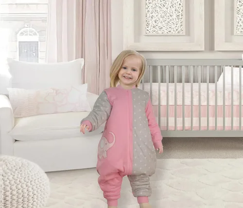 Miniatura 5 de Saco de dormir para niños pequeños con pies Tog 2.5 Saco de dormir para bebé con pierna manta móvil de manga larga para caminar, Rosa