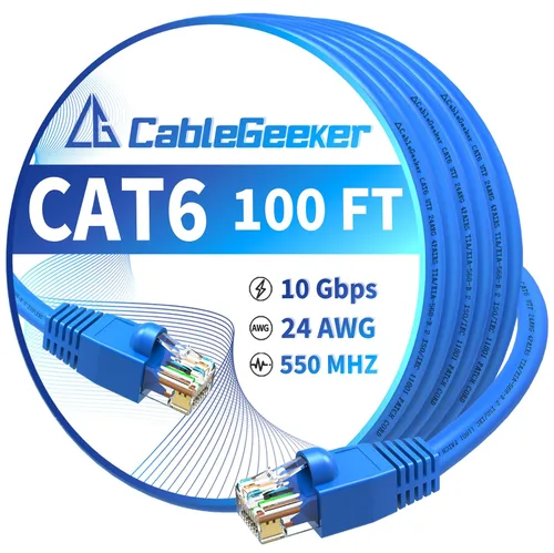 Miniatura 88 de Cable Ethernet Cat 6 de 100 pies, para interiores y exteriores, red de Internet de alta velocidad de 10 Gbps, cable de conexión Ethernet plano