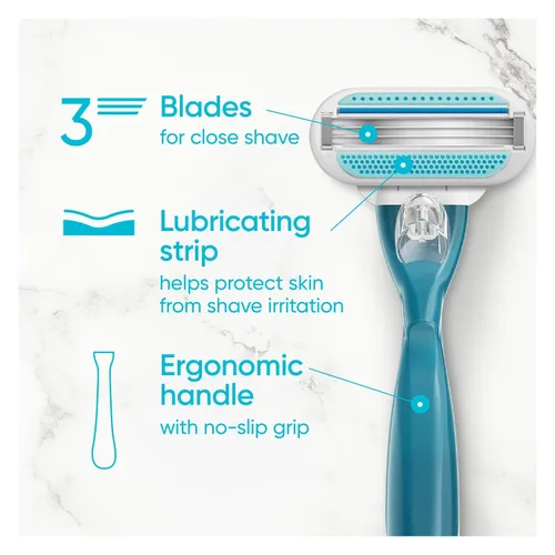 Miniatura 3 de Gillette Venus Smooth Razor para mujeres, incluye 1 mango de afeitar reutilizable + 2 recambios de 3 cuchillas, mango ergonómico de agarre suave