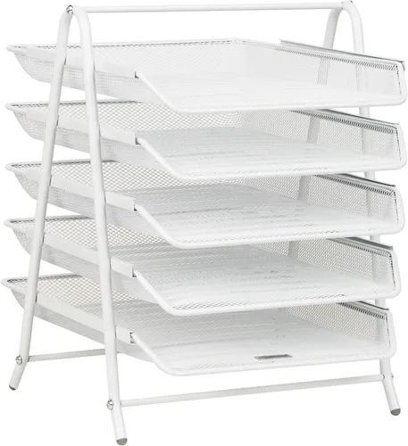 Miniatura 7 de Mind Reader Organizador de bandejas de papel de 5 niveles, estante vertical de almacenamiento de archivos de escritorio, oficina, malla metálica