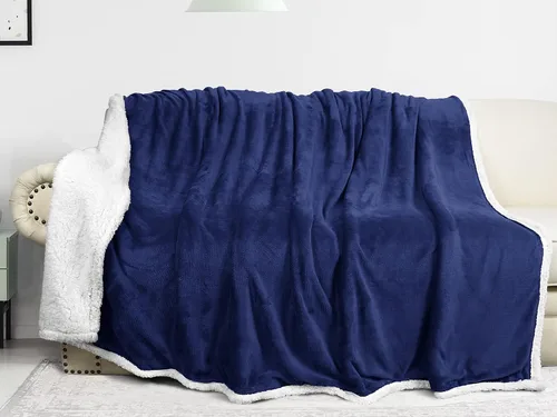 Miniatura 4 de Catalonia Manta Sherpa de Lana Azul Marino, Manta de Felpa de Visón Súper Suave para Sofá, Manta Mullida y Esponjosa para Cama y TV, Mantas Pesadas
