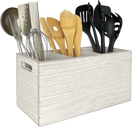 Miniatura 11 de Organizador de utensilios de madera para mostrador, organizador grande de utensilios de madera para encimera, almacenamiento de herramientas