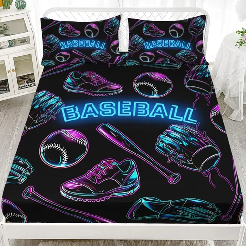 Juego de sábanas bajeras deportivas de béisbol, 3 piezas, para niños, adolescentes, niñas, niños, adultos, juegos deportivos nacionales, decoración