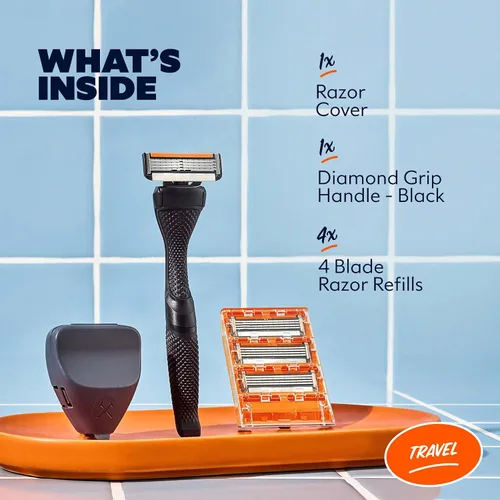 Miniatura 2 de Dollar Shave Club Juego de afeitado de viaje 4 cartuchos de recambio Swift Rinse, 1 mango, 1 funda para navaja Negro