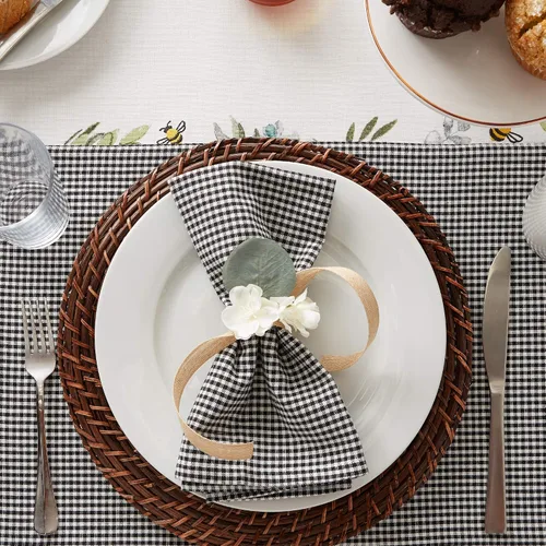 Miniatura 3 de DII Bumblebee Checkered Kitchen Collection, juego de manteles individuales reversibles, 13x19, Bee Kind Gingham, 4 piezas