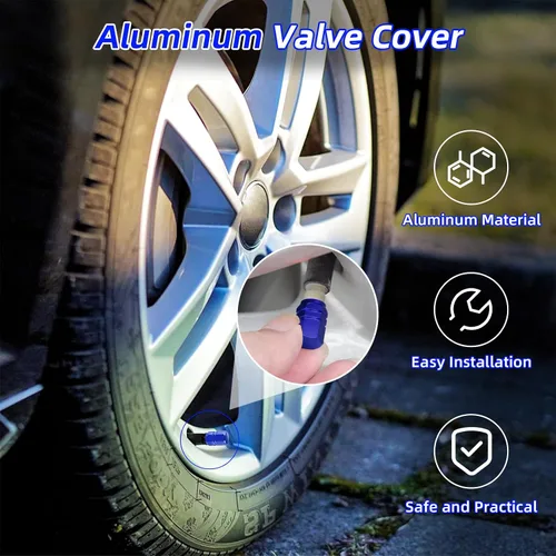 Miniatura 4 de Kewucn 8 PCS Tapas para Vástago de Válvula de Neumático de Automóvil, Cubiertas de Aleación de Aluminio con Anillo de Goma, Resistentes a la Azul