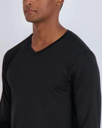 Miniatura 3 de Real Essentials Paquete de 4 camiseta deportiva de manga larga con cuello en V para hombre, de ajuste seco, para exteriores, UPF 50+