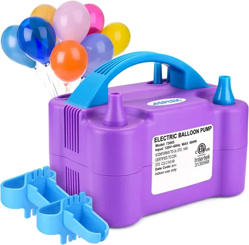 AGPTEK Electric Air Balloon Pump, 110V 600W Rose Red Portable Dual Nozzle Inflator/Blower for Party Decoration B-Púrpura