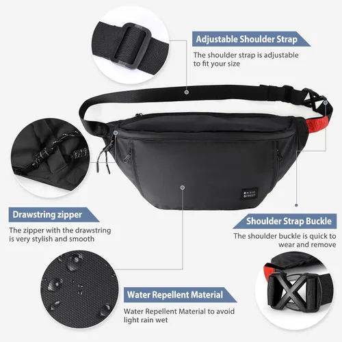 Miniatura 6 de Riñonera cruzada grande de moda para hombres y mujeres, resistente al agua, riñonera, bolsa para cinturón con 5 bolsillos con cremallera, transporte