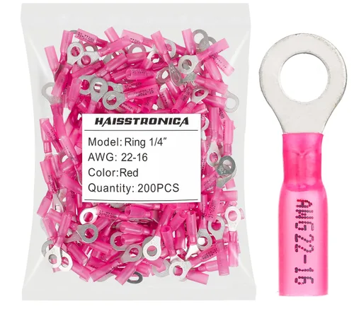 Miniatura 31 de haisstronica 100 conectores de anillo termorretráctiles de grado marino azul de 1/4 pulgadas, conectores de terminales de anillo de cobre rojo