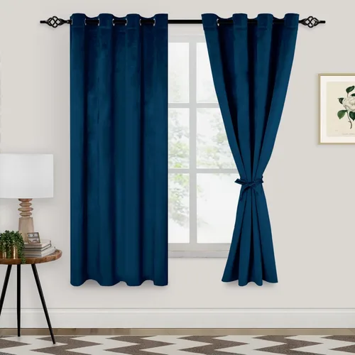 XWZO Cortinas de terciopelo azul de 63 pulgadas de largo, elegantes cortinas de lujo suaves para sala de estar, aislamiento térmico, oscurecimiento