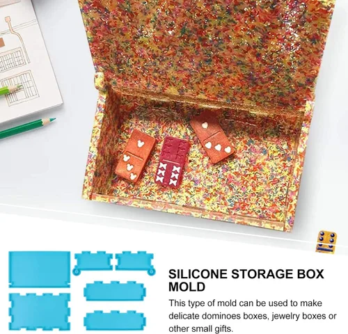 Miniatura 4 de EXCEART 1 Unidades DIY Domino Box Molde de Silicona y Domino Molds Set para Fundición de Resina Caja de Almacenamiento Domino Molde de Resina