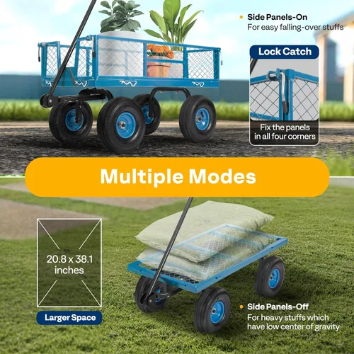 Miniatura 4 de VIVOHOME Carrito de Jardín de Acero con Malla de Servicio Pesado con Capacidad de 880 Libras, Vagón Utilitario Plegable con Lados Removibles y Azul