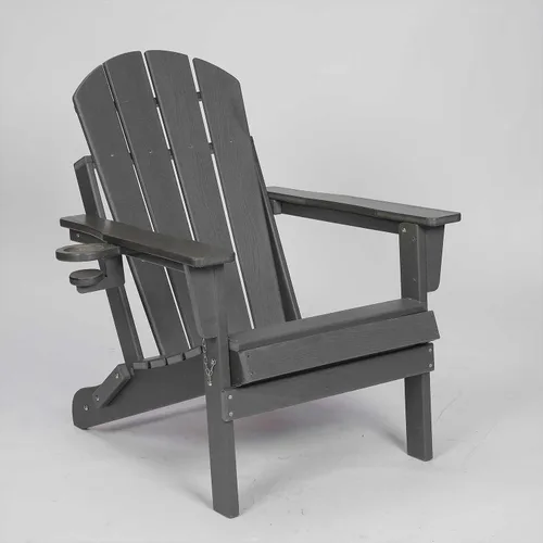 Miniatura 10 de Silla Adirondack plegable con soporte para tazas, silla de exterior de HDPE resistente a la intemperie, silla de césped de grano de madera para Negro